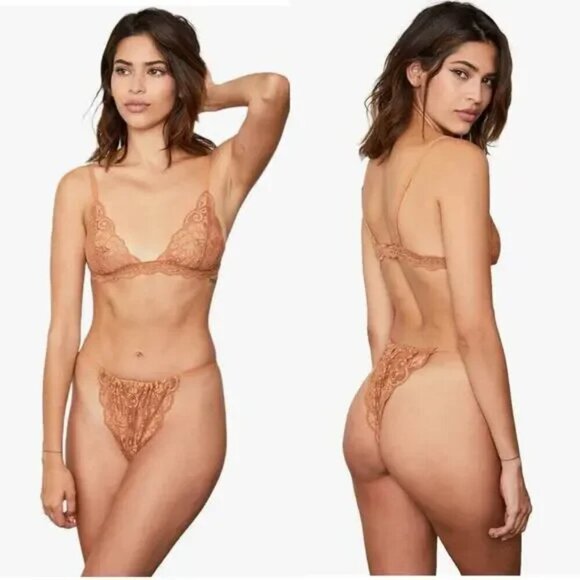 NWT $60 SET OF 2 HAH Chase Me Down Lace Panties Brown Sugar Nude Stretch LARGE - Picture 1 of 7